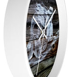 White Reclining Mermaid painted on dark wood  fence pickets Wall clock