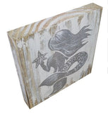 Gray mermaid with white background, rustic painting canvas print of painting on wood top view