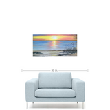 Sunrise on beach with bright colors canvas print of painting on wood over chair