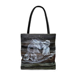 Reclining mermaid on dark wood painting on Tote Bag
