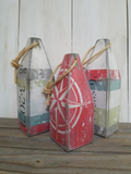 Three buoy painted buoy tabletop set with Nautical Compass design
