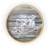 White Painted Mermaid on light wood fence pickets Wall clock