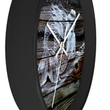 White Reclining Mermaid painted on dark wood  fence pickets Wall clock