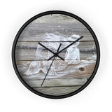 White Painted Mermaid on light wood fence pickets Wall clock