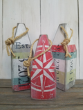 Three buoy painted buoy tabletop set with Nautical Compass design
