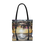 Sunset Hammock and Palm trees painting on Tote Bag