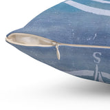 Nautical compass on sky and water blue background 16 inch Spun Polyester Square Pillow
