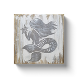 Gray mermaid with white background, rustic painting canvas print of painting on wood front view