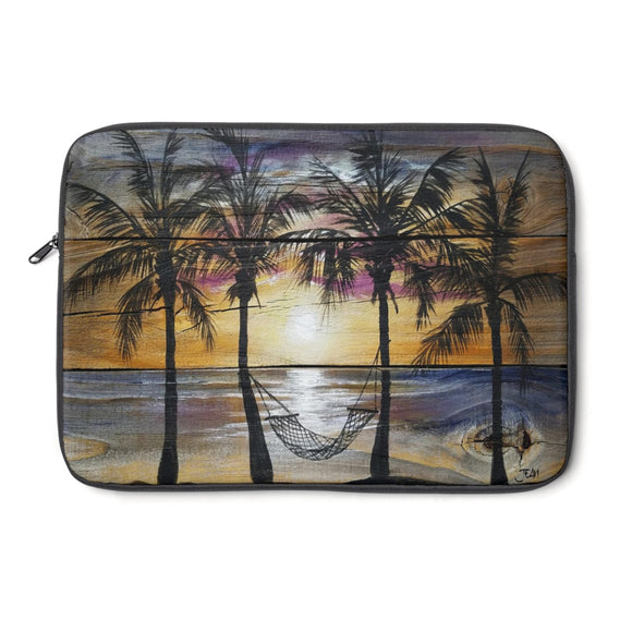 Sunset Hammock painting on old fence pickets - Laptop Sleeve