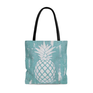 White hand painted Pineapple on Tote Bag