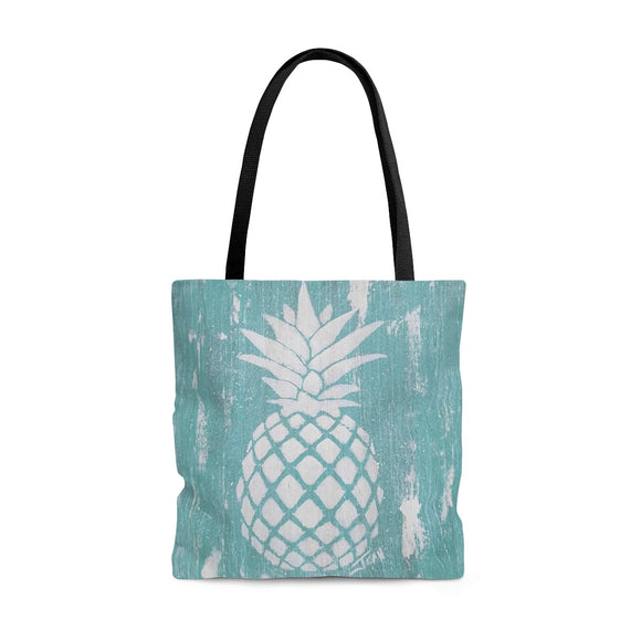 White hand painted Pineapple on Tote Bag