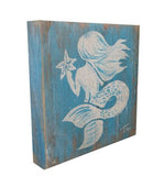 White mermaid with aqua background, rustic painting canvas print of painting on wood