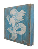 White mermaid with aqua background, rustic painting canvas print of painting on wood