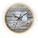 White Painted Mermaid on light wood fence pickets Wall clock