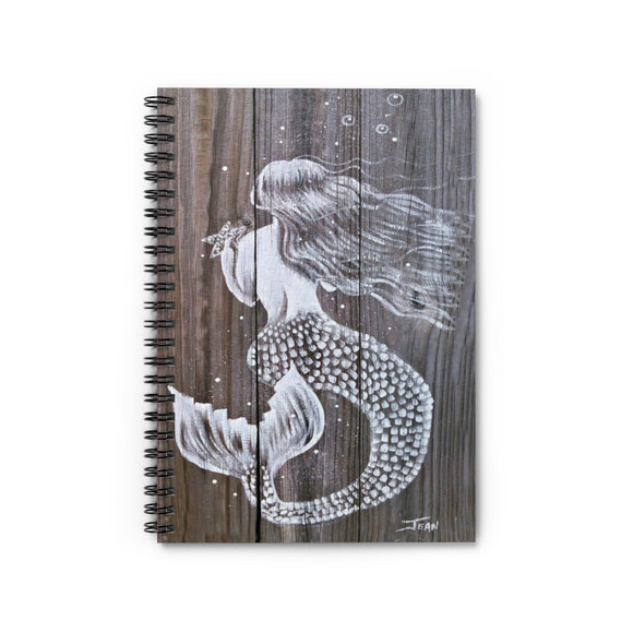Mermaid on Driftwood with starfish 8x6 inch Spiral Notebook - 120 page Ruled Line