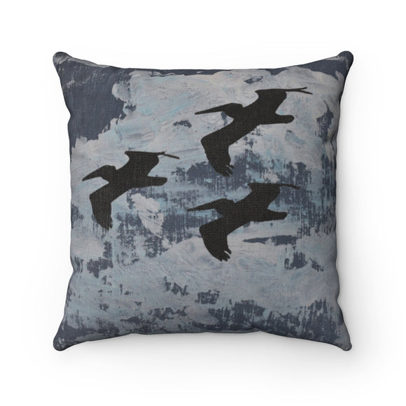 Nautical Blue Flying Pelicans 16x16 inch Spun Polyester Square Pillow