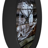 White Reclining Mermaid painted on dark wood  fence pickets Wall clock