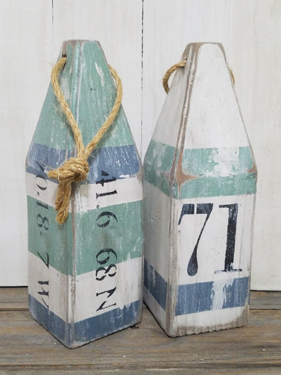 Nautical Blue and Green Sea Glass Colors House Number Buoys