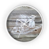 White Painted Mermaid on light wood fence pickets Wall clock
