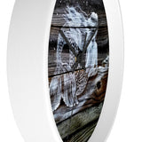 White Reclining Mermaid painted on dark wood  fence pickets Wall clock