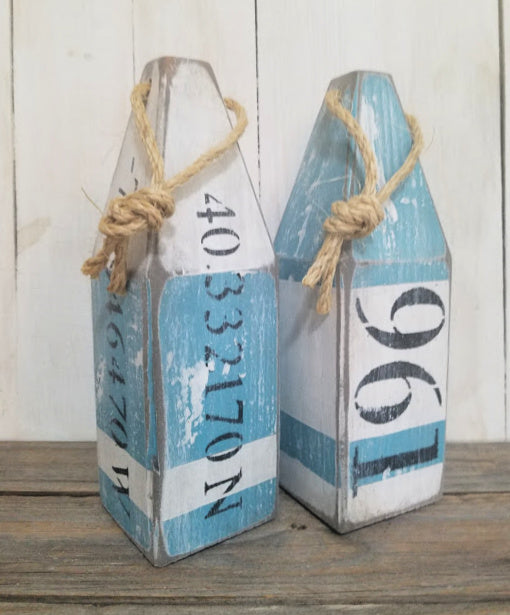 Nautical Aqua Blue and White House Number Buoys
