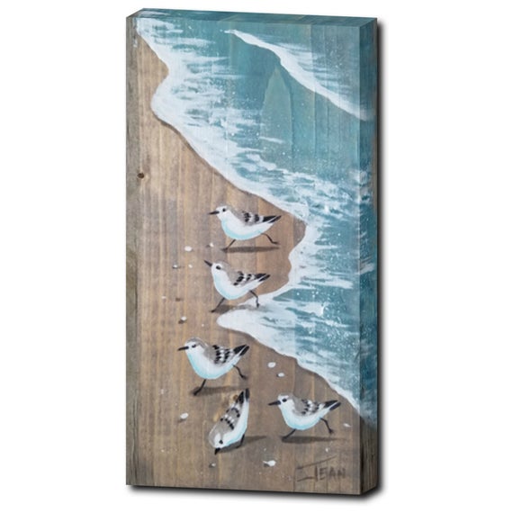 10x20 Running Sanderlings on Beach Driftwood Aqua