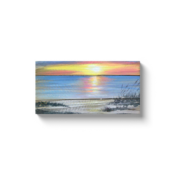 10 X 20 Sunrise Beach Art - Canvas Wrap Print - Bright Sunrise - Sunrise Painting - Beach House Art - Reclaimed Wood - Beach Scene