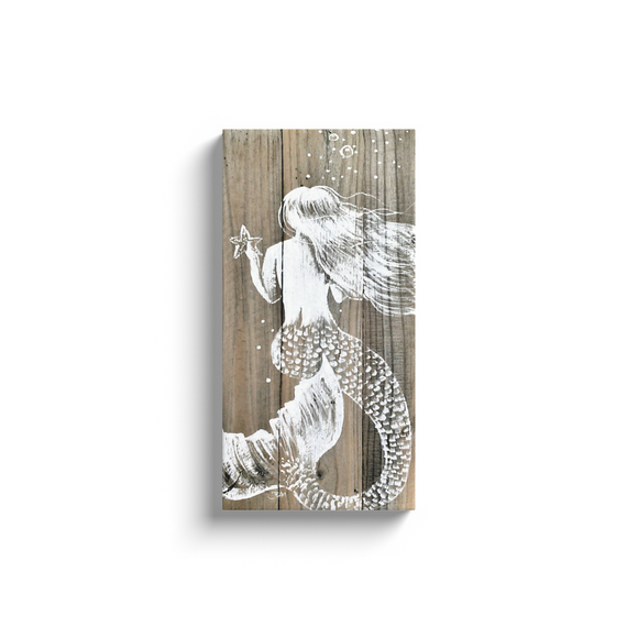 Driftwood White Mermaid with starfish Canvas Wrap Print
