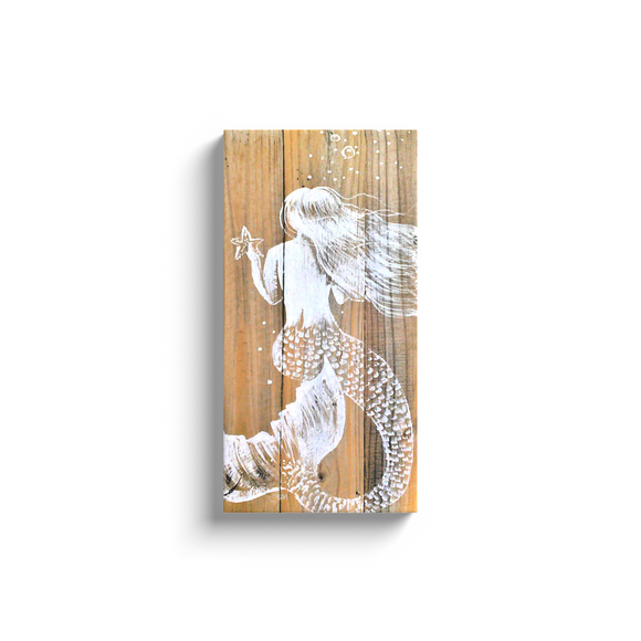 Warm wood White Mermaid With Starfish - Canvas Wrap print